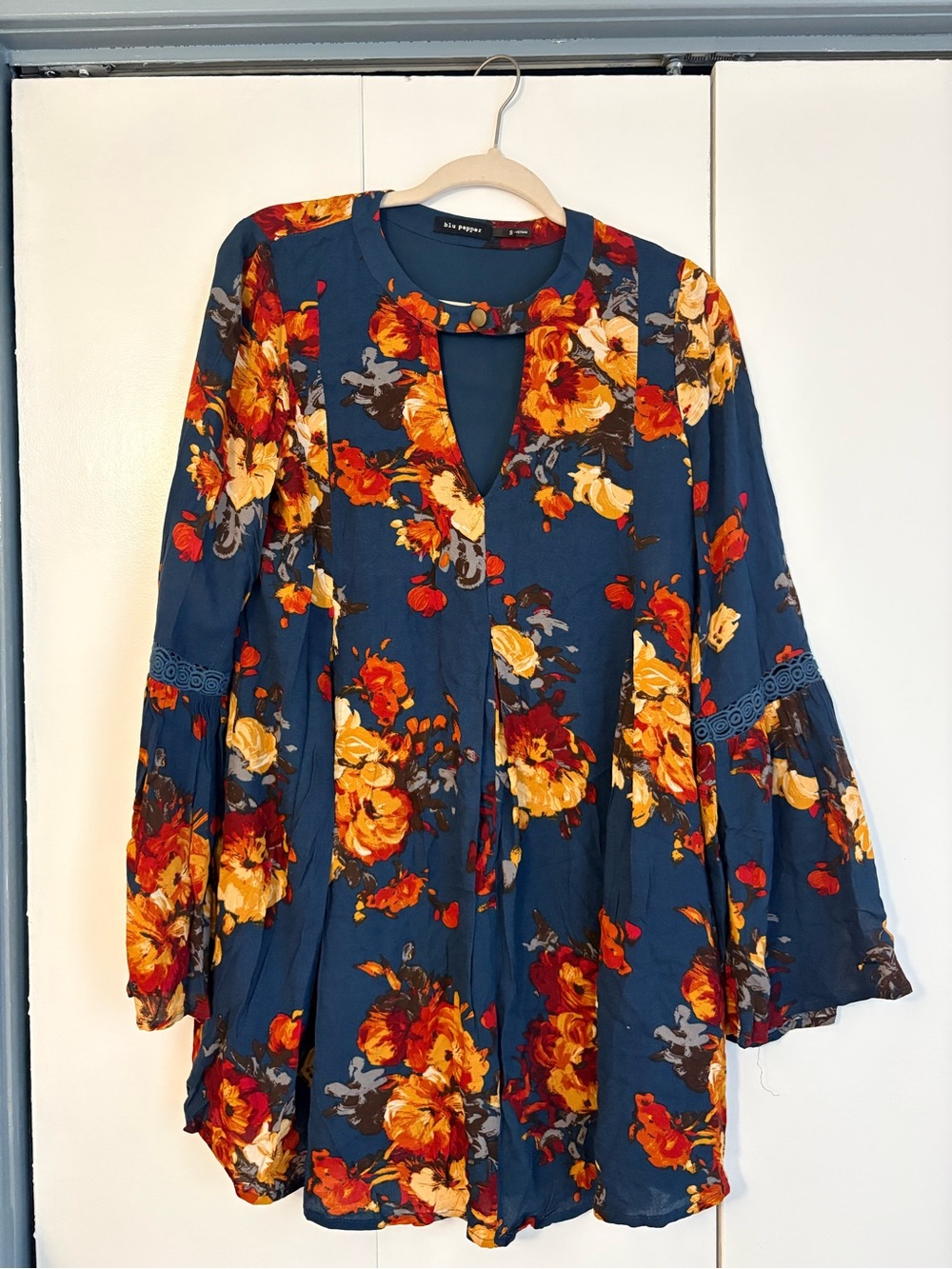 Blu Pepper Navy Floral Mini Dress with Red & Yellow Blooms